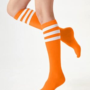 Joulli Women's Knee High Athletic Socks Stripe Tube Outdoor Sport Socks 3 Pairs, Orange