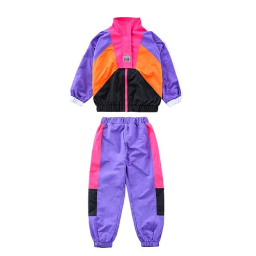 LOLANTA Boys' Girls' Color Block Jacket Track Pants Sets Dance Outfits Sportswear Unisex (8-10, purple)