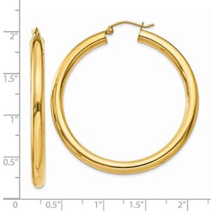 14K Yellow Gold 4mm Thick 1 3/4 inch Classic Round Hoop Earrings