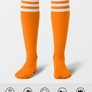 Joulli Women's Knee High Athletic Socks Stripe Tube Outdoor Sport Socks 3 Pairs, Orange