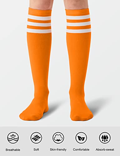 Joulli Women's Knee High Athletic Socks Stripe Tube Outdoor Sport Socks 3 Pairs, Orange