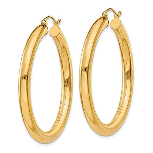 14K Yellow Gold 4mm Thick 1 3/4 inch Classic Round Hoop Earrings