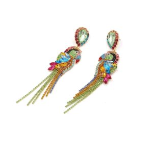 Parrot Earrings for Women, Cute Bird Parrot Tassel Earrings for Womens, Beaded Parrot Dangle Earrings Hypoallergenic, Tropical Parrot Animal Bohemian Drop Earrings, Sterling Silver, No Gemstone