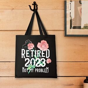 Coworker Retiring Gift For Women Retired 2023 Not My Problem Black Canvas Tote Bag