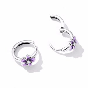 Qings Flower Small Hoop Earrings for Women, S925 Sterling Silver Hypoallergenic Huggie Hoop Earrings Purple Fresh Flower Earrings Jewelry Gifts for Women