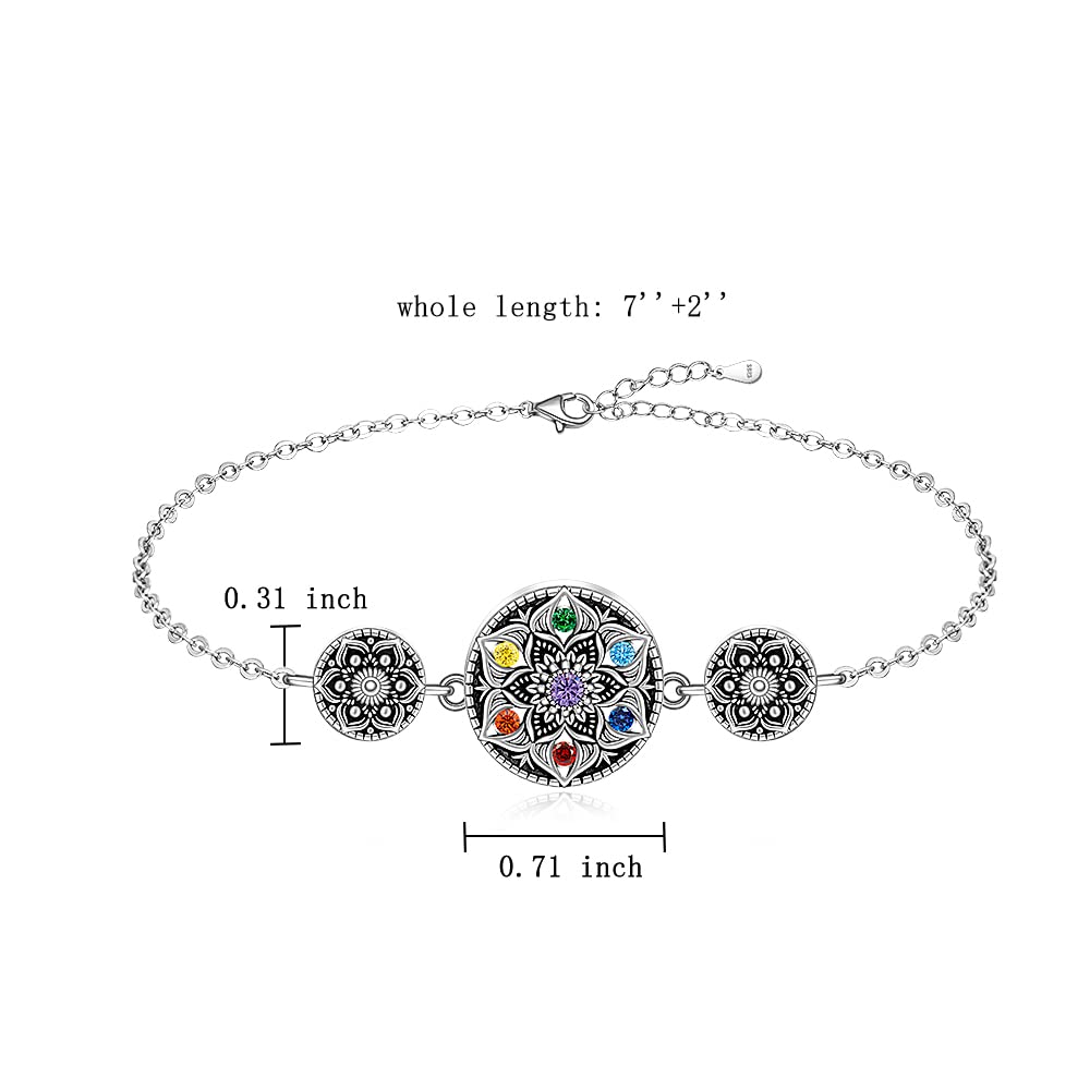 Fenthring Chakra Bracelets for Women Yoga Lotus Mandala 7 Chakra Bracelet Sterling Silver Protection Anxiety Balance Lotus Flower Meditation Gifts