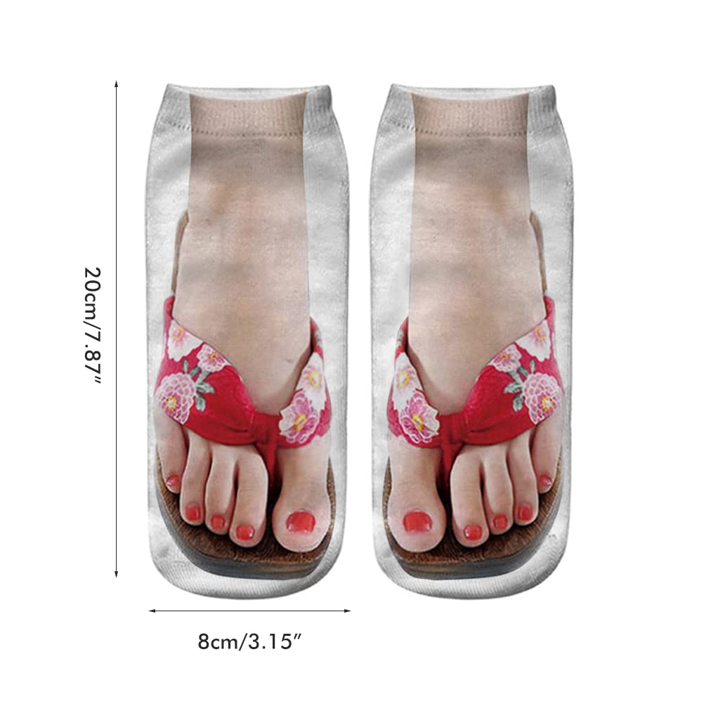 Syrisora 4 Pairs Funny Flip Flop Socks - Manicure Print Socks 3D Pattern Socks Sandal Printed Socks Low Cut Ankle Socks Running Yoga Socks (B)