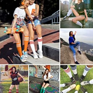 Joulli Women's Knee High Athletic Socks Stripe Tube Outdoor Sport Socks 3 Pairs, Orange