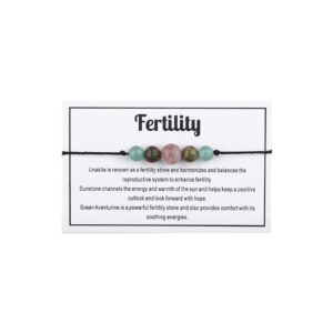 Multistyle Healing Crystal Stone Bead Strand Card Bracelets Handmade Adjustable Wax Rope Yoga Amethyst Tigereye Chakra Bracelets for Women Men Meditation Relax Anxiety Jewelry Gift (Fertility)