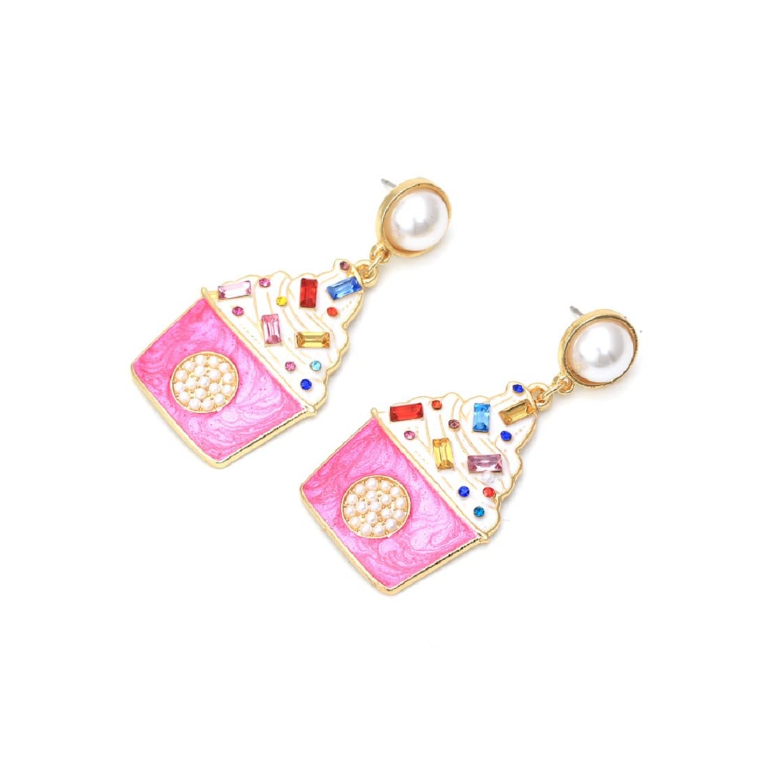 Ice Cream Earrings for Women, Cute Food Ice Cream Earrings for Womens, Beaded Pearls Ice Cream Dangle Earrings Hypoallergenic, Pearl Ice Cream Drop Earrings, Sterling Silver, No Gemstone