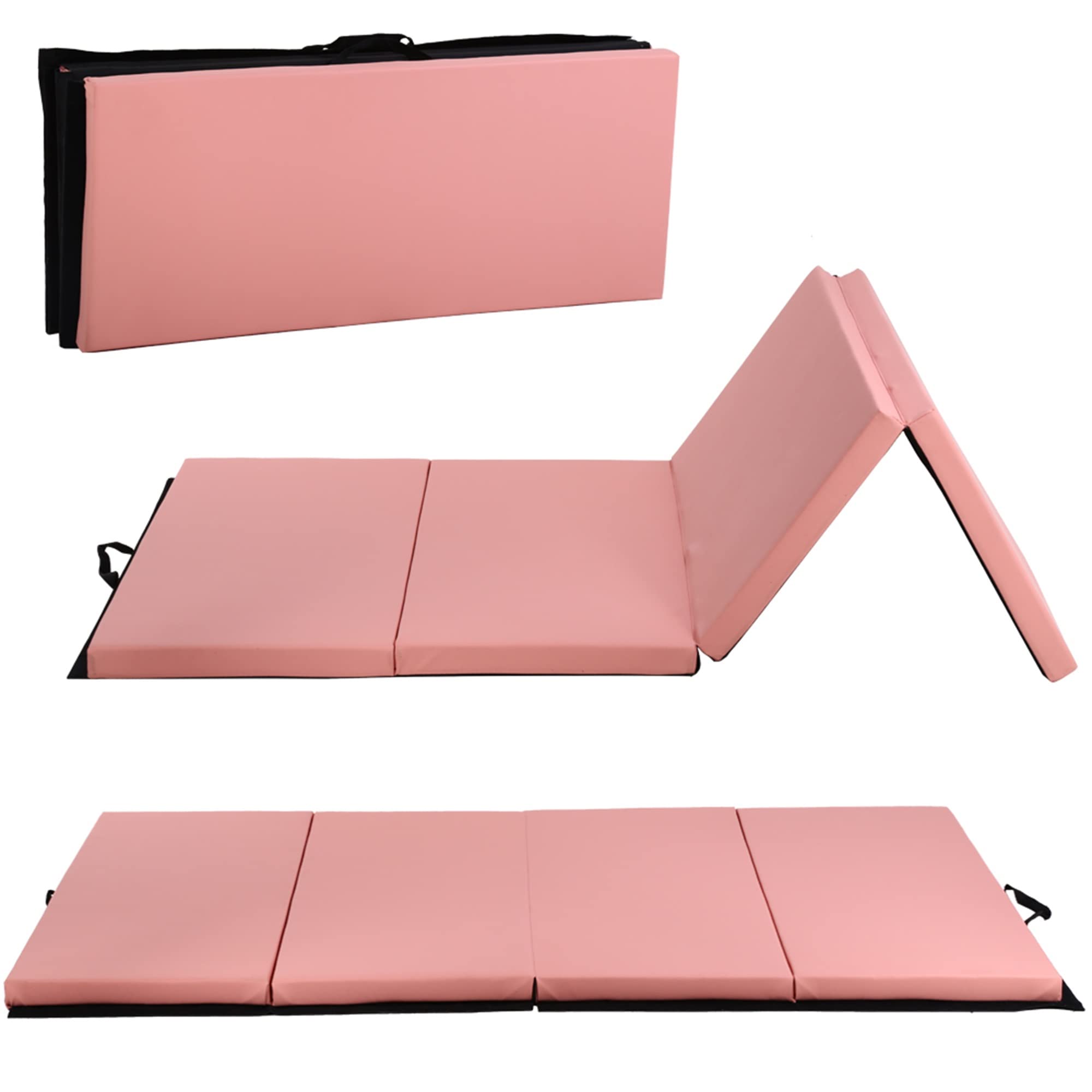 CL.HPAHKL 4-Fold Gymnastics Mats 6'x4'x2" Thick Tumbling Mats Exercise Mat with Carrying Handles Lightweight Pu Leather Gymnastics Panel Mat for Stretching Yoga Aerobics Home Exercise(Pink)