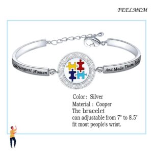 FEELMEM Autism Mom Jewelry God Found Some of The Strongest Women Bracelet Autistic Gift Autism Awareness Jewelry Proud Autism Mom Gift (God Found-silver)