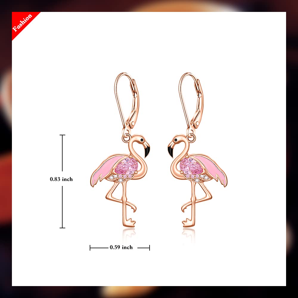 Flamingo Earrings for Women Christmas Flamingo Dangle Earrings Rose Gold Sterling Silver Leverback Flamingos Jewelry