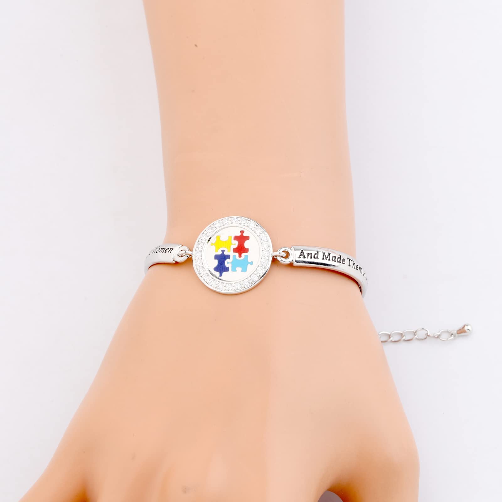 FEELMEM Autism Mom Jewelry God Found Some of The Strongest Women Bracelet Autistic Gift Autism Awareness Jewelry Proud Autism Mom Gift (God Found-silver)