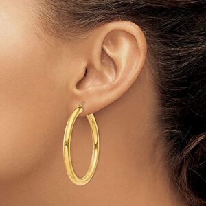 14K Yellow Gold 4mm Thick 1 3/4 inch Classic Round Hoop Earrings