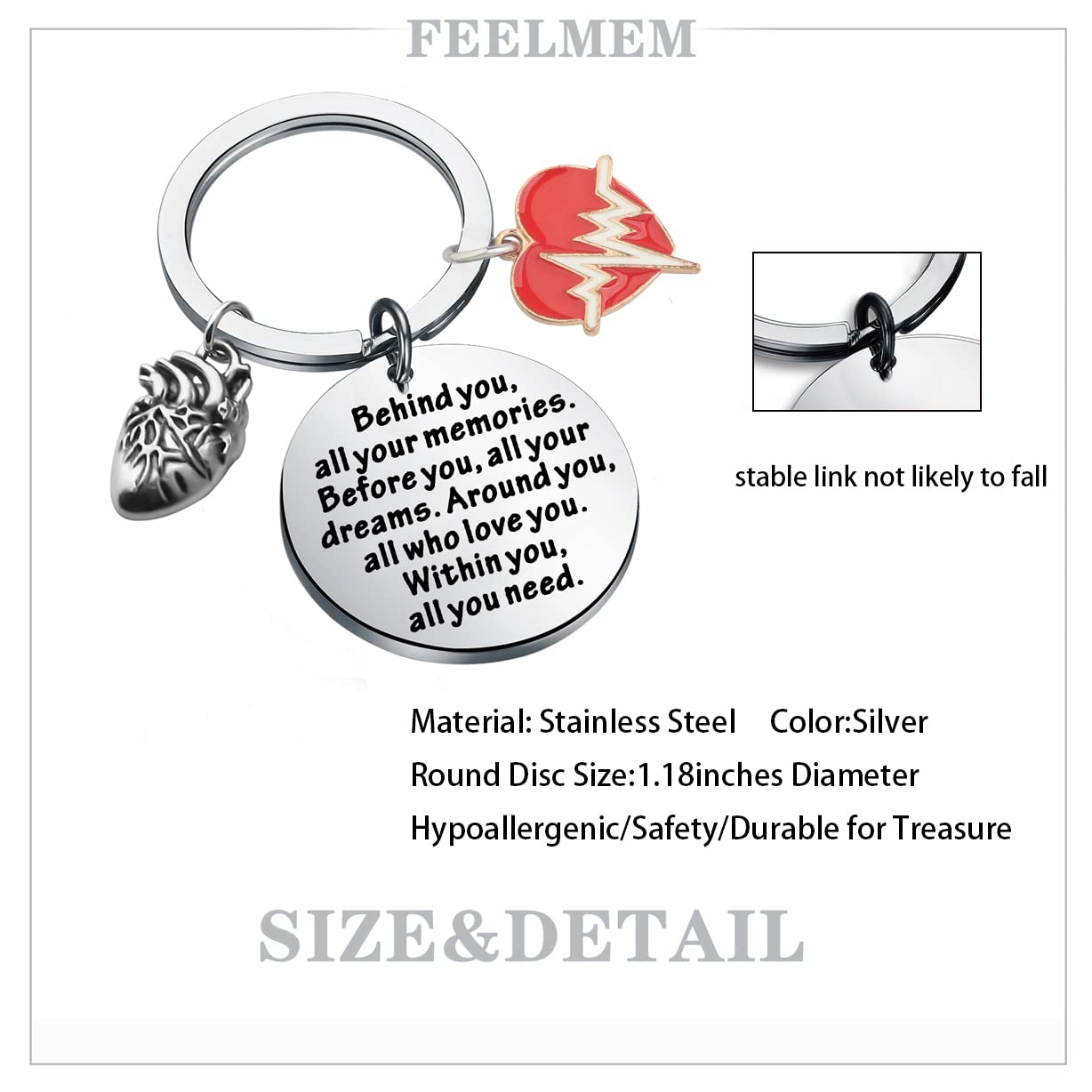 FEELMEM CHD Awareness Gifts Keychain CHD Congenital Heart Defect Awareness Gifts Heart Attack Survivor Gifts