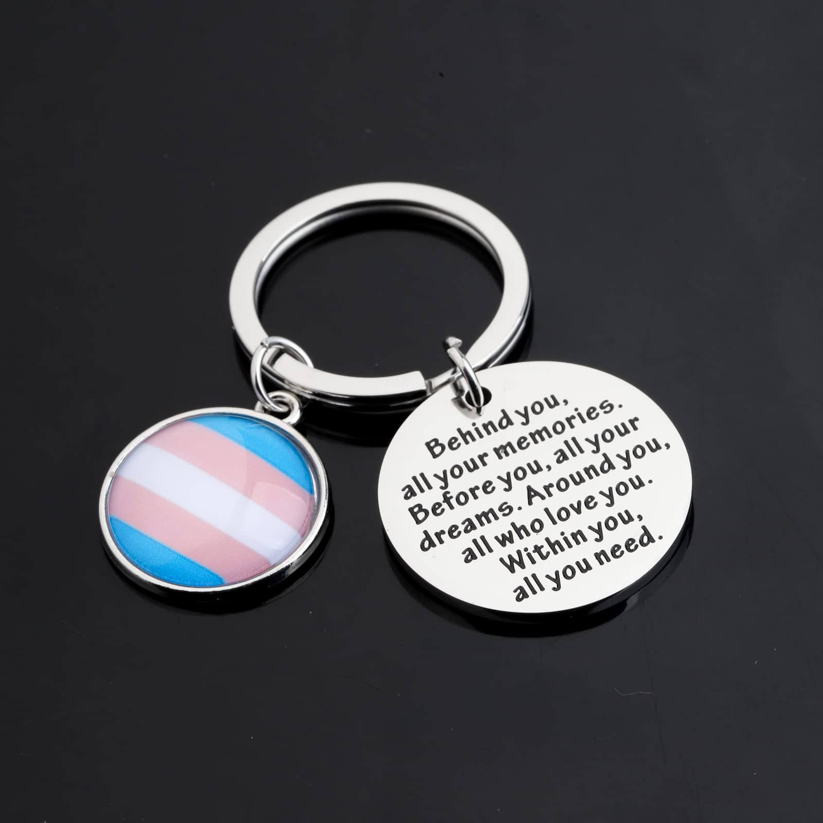 FEELMEM Pansexual Gifts Transgender Pride Gifts Behind You All Your Memories Keychain LGBTQ Trans Rainbow Jewelry LGBTQ Gifts (Rainbow-ky)