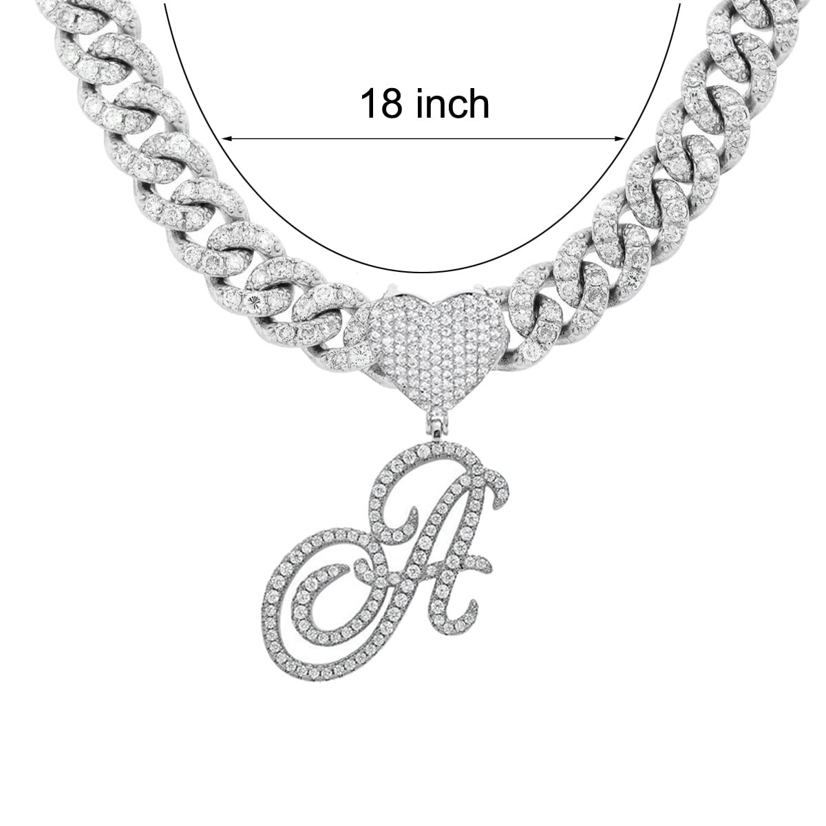 BLBLJERY A Initial Necklaces Silver Cuban Link Chain for Women Iced Out Chain with Heart Letter Pendants Custom Chain Name Necklace Hip Hop Jewelry Gift