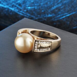 HUKQBUNX 18K Gold Simple Temperament Natural Pearl White Pearl Diamond Inlaid Women's Ring Vintage Women's Precious Couple Ring Size 6-9 (Size 9)