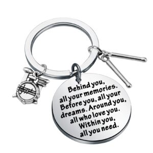 FEELMEM Drummer Gift Behind You All Your Memories Keychain Drum Kit Gifts Musician Jewelry Music Student Graduation Gift Percussion Jewelry (Drummer-ky)