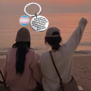 FEELMEM Pansexual Gifts Transgender Pride Gifts Behind You All Your Memories Keychain LGBTQ Trans Rainbow Jewelry LGBTQ Gifts (Rainbow-ky)