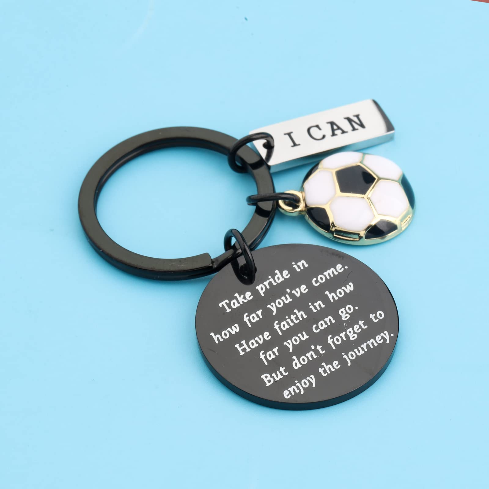 FUSTMW Soccer Keychain Sports Ball Inspirational Gifts Soccer Player Gifts for Soccer Lover (black)