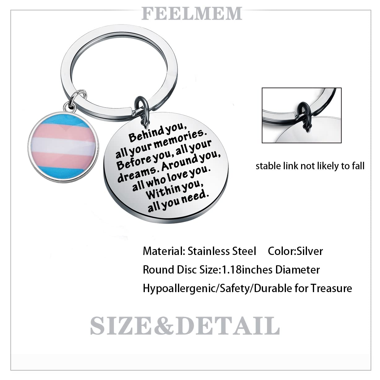 FEELMEM Pansexual Gifts Transgender Pride Gifts Behind You All Your Memories Keychain LGBTQ Trans Rainbow Jewelry LGBTQ Gifts (Rainbow-ky)