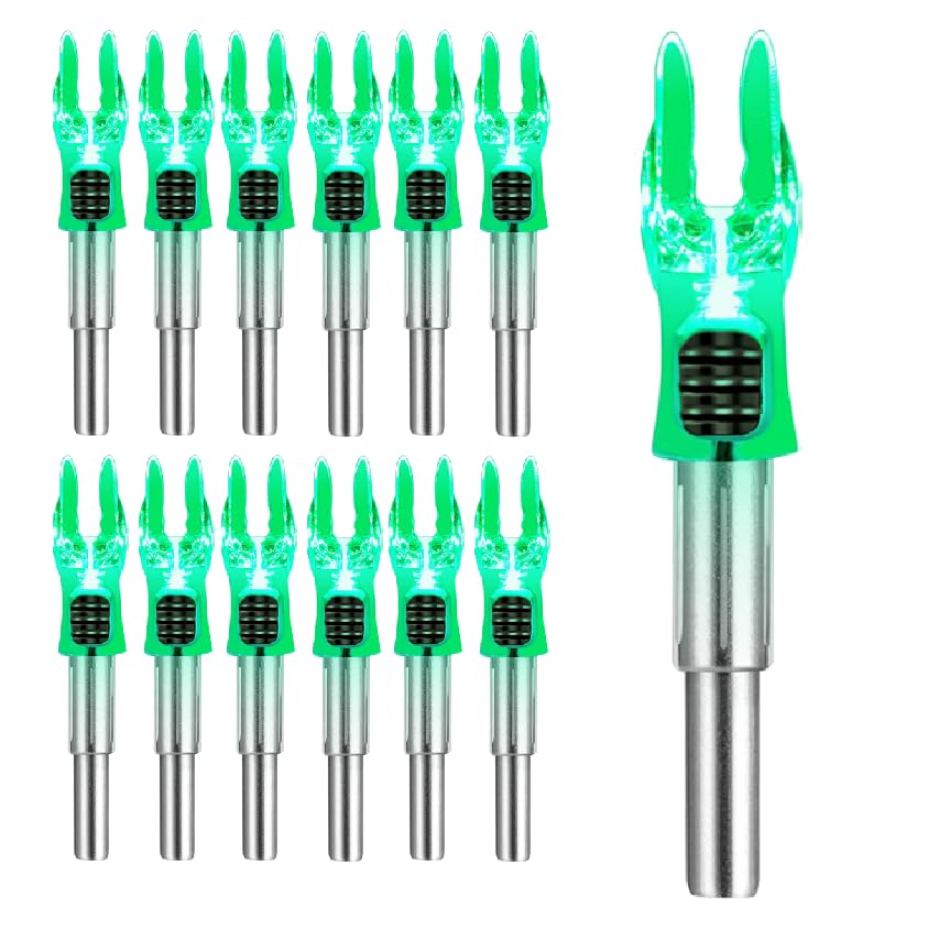 DEEPOWER S Lighted Nocks for Arrows .244/6.2mm 6/12 Pack Lighted Arrow Nocks for Archery Hunting (6, Green)