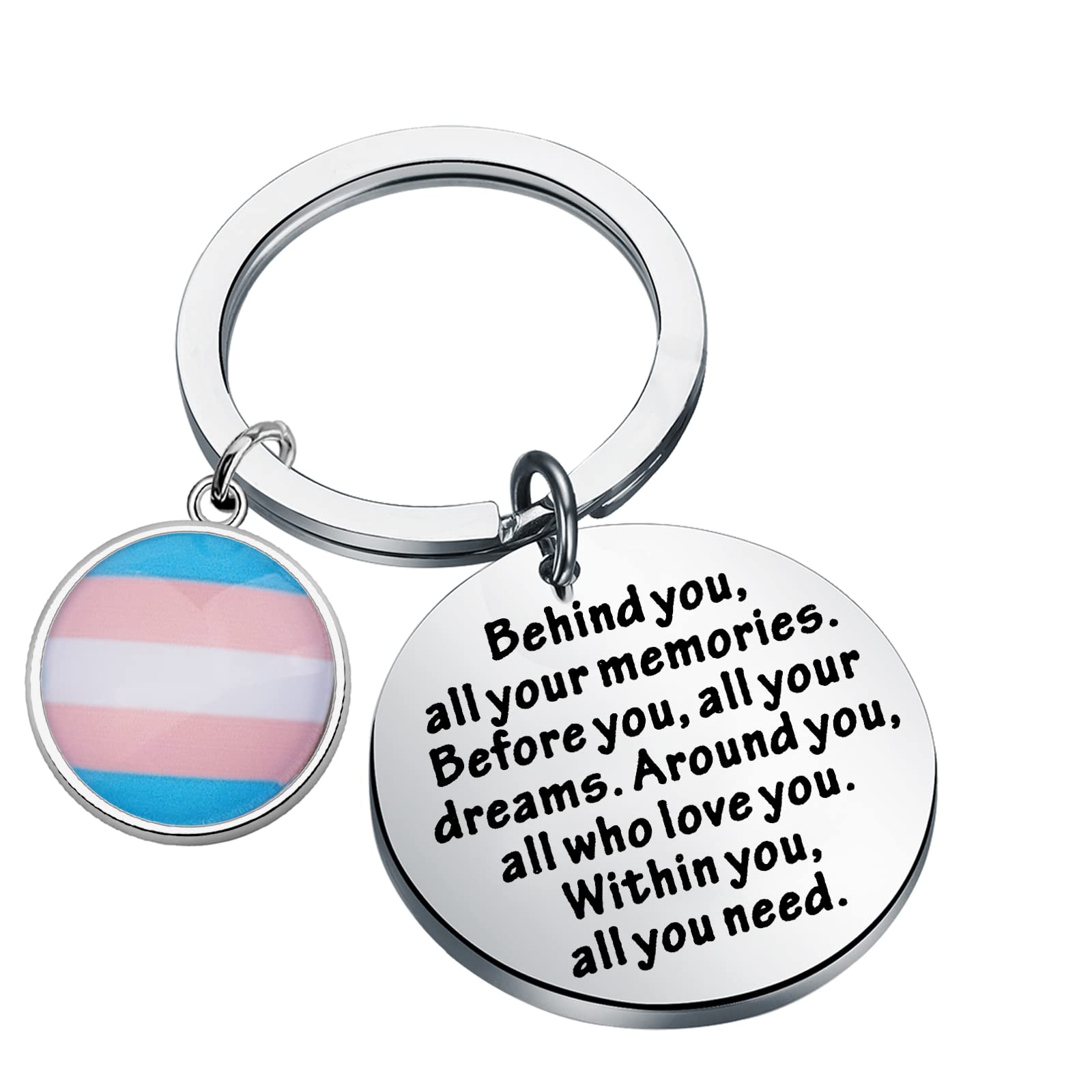 FEELMEM Pansexual Gifts Transgender Pride Gifts Behind You All Your Memories Keychain LGBTQ Trans Rainbow Jewelry LGBTQ Gifts (Rainbow-ky)