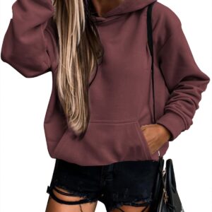 SHEWIN Womens Sweatshirts Casual Long Sleeve Fleece Hooded Pullover Sweatshirt Lightweight Cute Fall Tops Outfits Loose Hoodies for Women,US 12-14(L),Dark Red