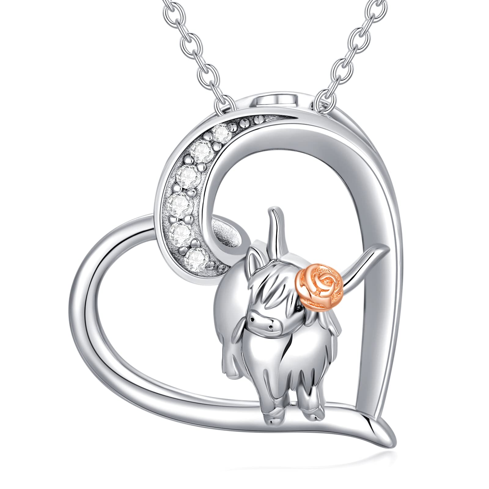 YAFEINI Highland Cow Necklace Sterling Silver Cow Pendant Charm Jewelry Gifts for Women