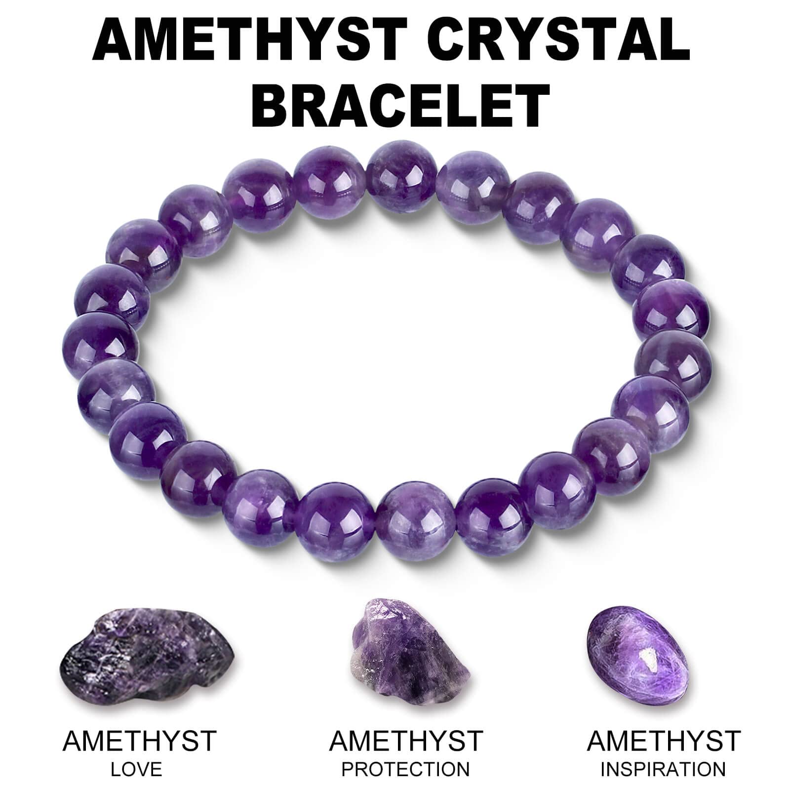 HOZEAL Handmade Amethyst Bracelet, Love Friendship Crystal Stone Protection Amethyst Bracelet, Business Money Wealth Prosperity Good Luck Energy Beaded Bracelets for Men Women