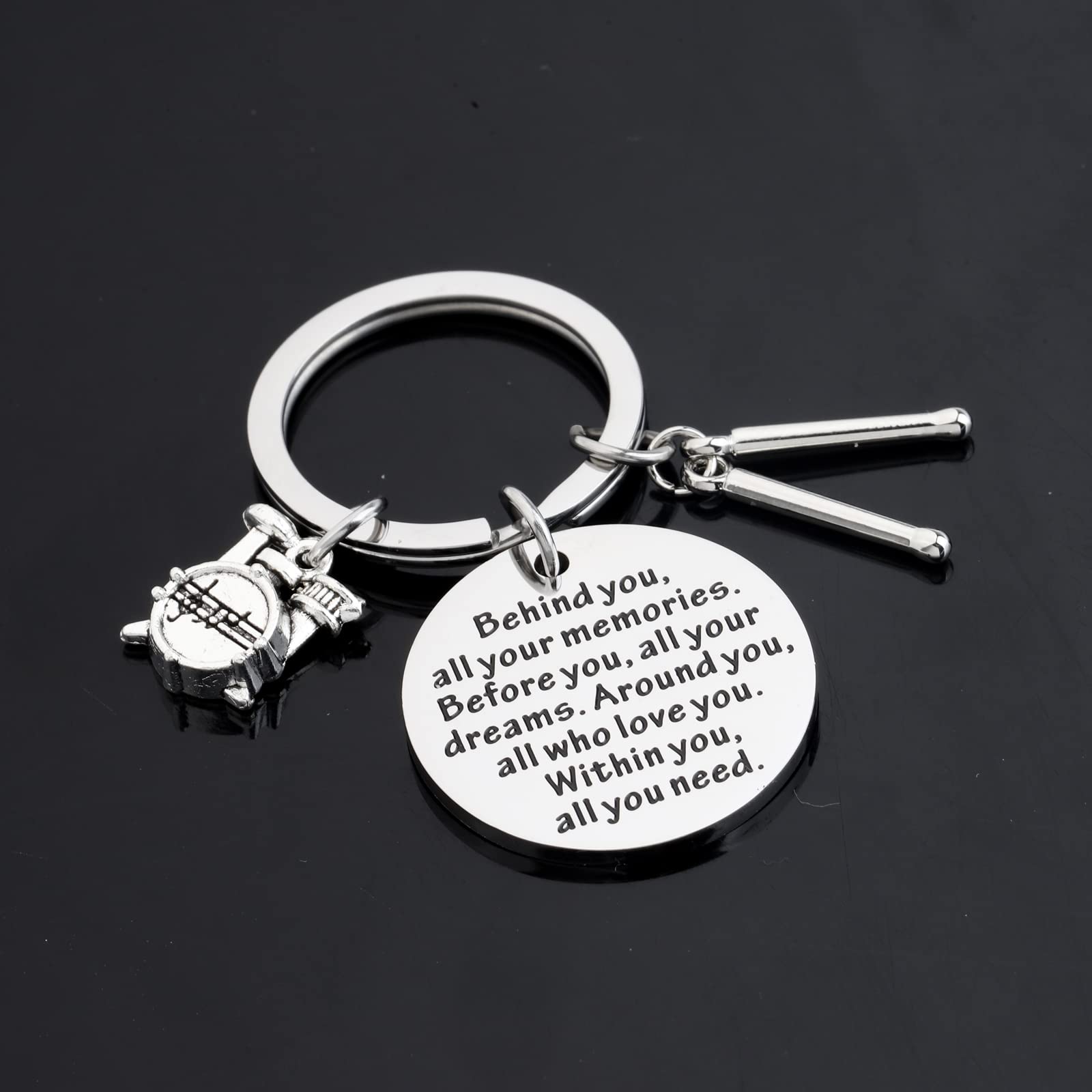 FEELMEM Drummer Gift Behind You All Your Memories Keychain Drum Kit Gifts Musician Jewelry Music Student Graduation Gift Percussion Jewelry (Drummer-ky)