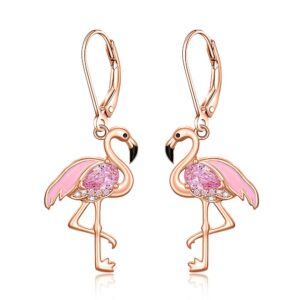 flamingo earrings for women christmas flamingo dangle earrings rose gold sterling silver leverback flamingos jewelry