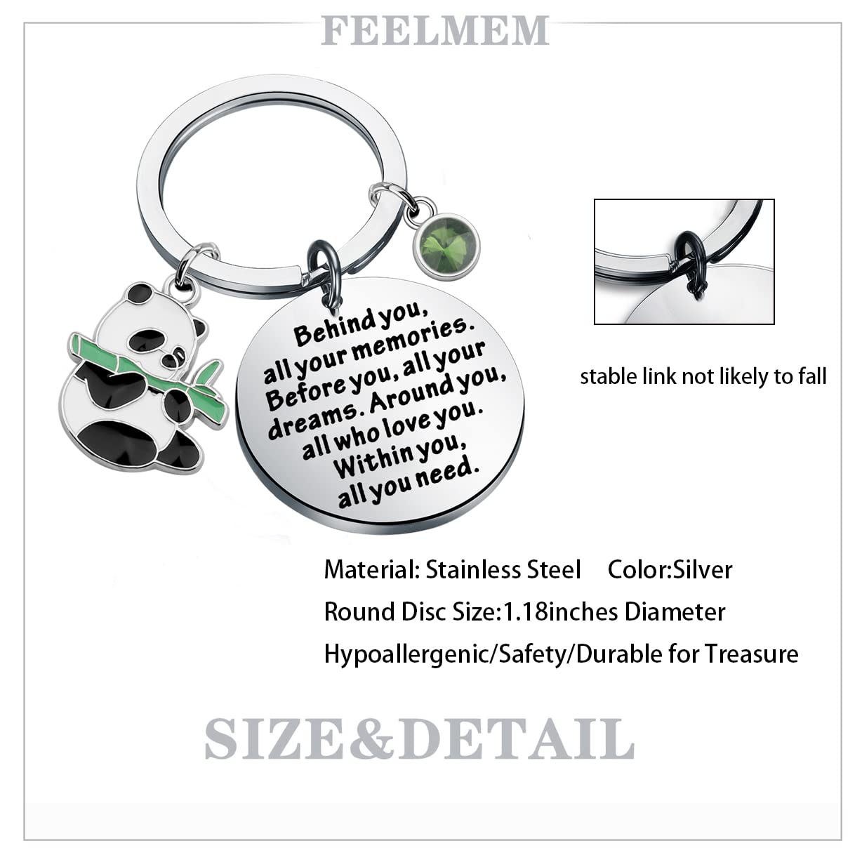 FEELMEM Animal Panda Bear Jewelry Behind You All Your Memories Panda Charm Keychain Spirit Animal Gift Panda Lovers Gift for Friends (Panda-ky)