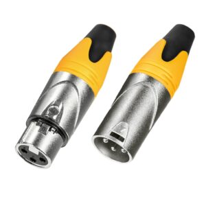 MFL. 3-Pin XLR Cable Connector Male and Female with Nickel Housing and Silver Contacts Mic Cable Plug Connector Audio Socket, Yellow, 10 Pairs