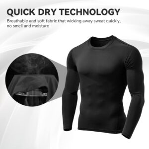 3 Pack Men's Compression Shirts Long Sleeve Athletic Base Layer Running Top UV Sun Protection Outdoor Work Out Shirts Black M