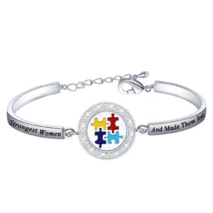 FEELMEM Autism Mom Jewelry God Found Some of The Strongest Women Bracelet Autistic Gift Autism Awareness Jewelry Proud Autism Mom Gift (God Found-silver)