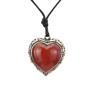 GelConnie Leather Pendants for Women Red Heart Necklace Alloy Agate Pendant Necklace Ethnic Brown Leather Necklace Choker Chunky Pendant Necklaces