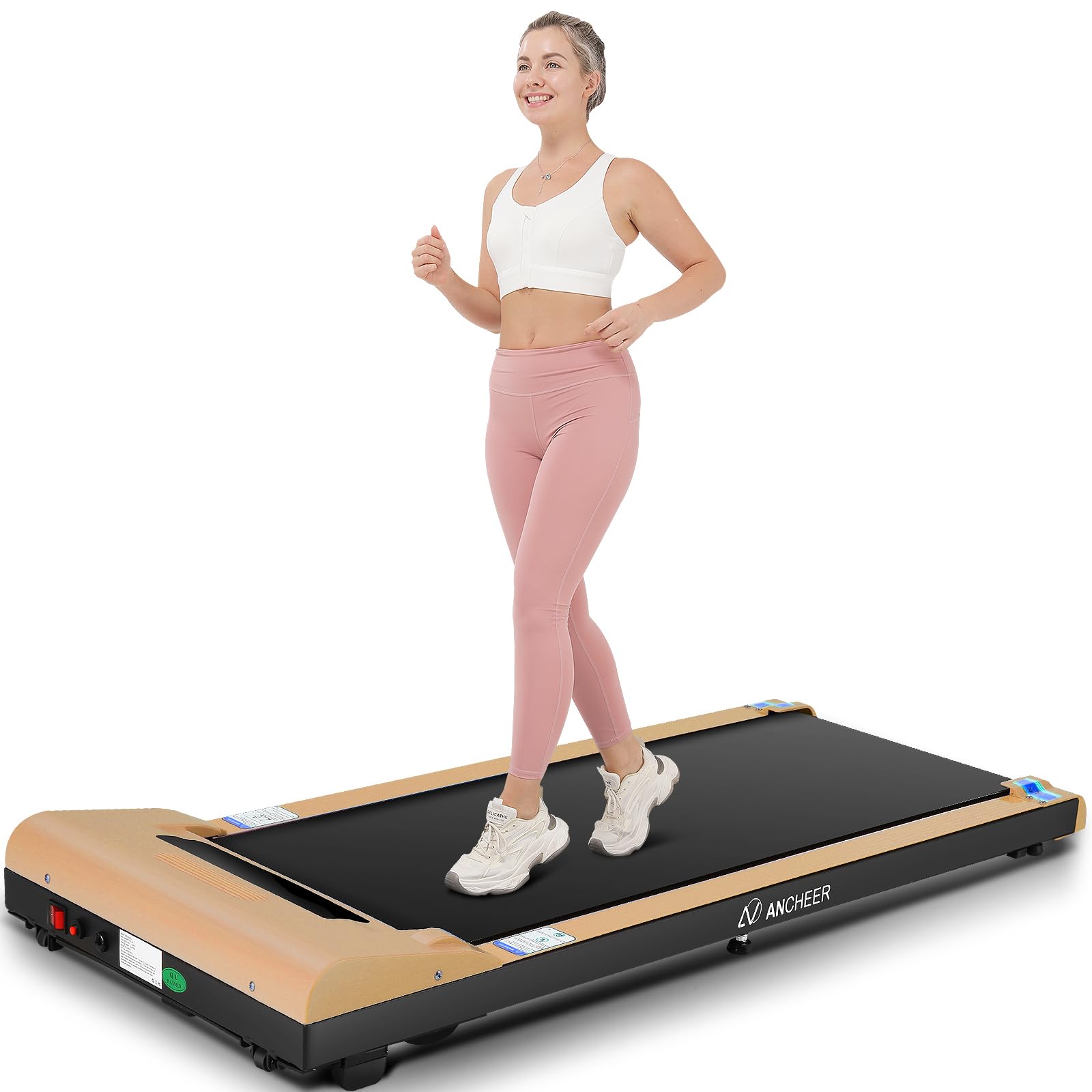 ANCHEER Walking Pad 2.5HP Under Desk Treadmill 300lbs Weight Capacity with Remote Control, Compact Electric Treadmill for Home/Gym/Office with LED Screen, Ultra-Quiet/Installation-Free(Khaki)