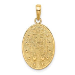 Auriga Fine Jewelry 14K Yellow Gold Miraculous Medal Charm Pendant for Women (L- 1.15 Inch, W- 0.58 Inch)