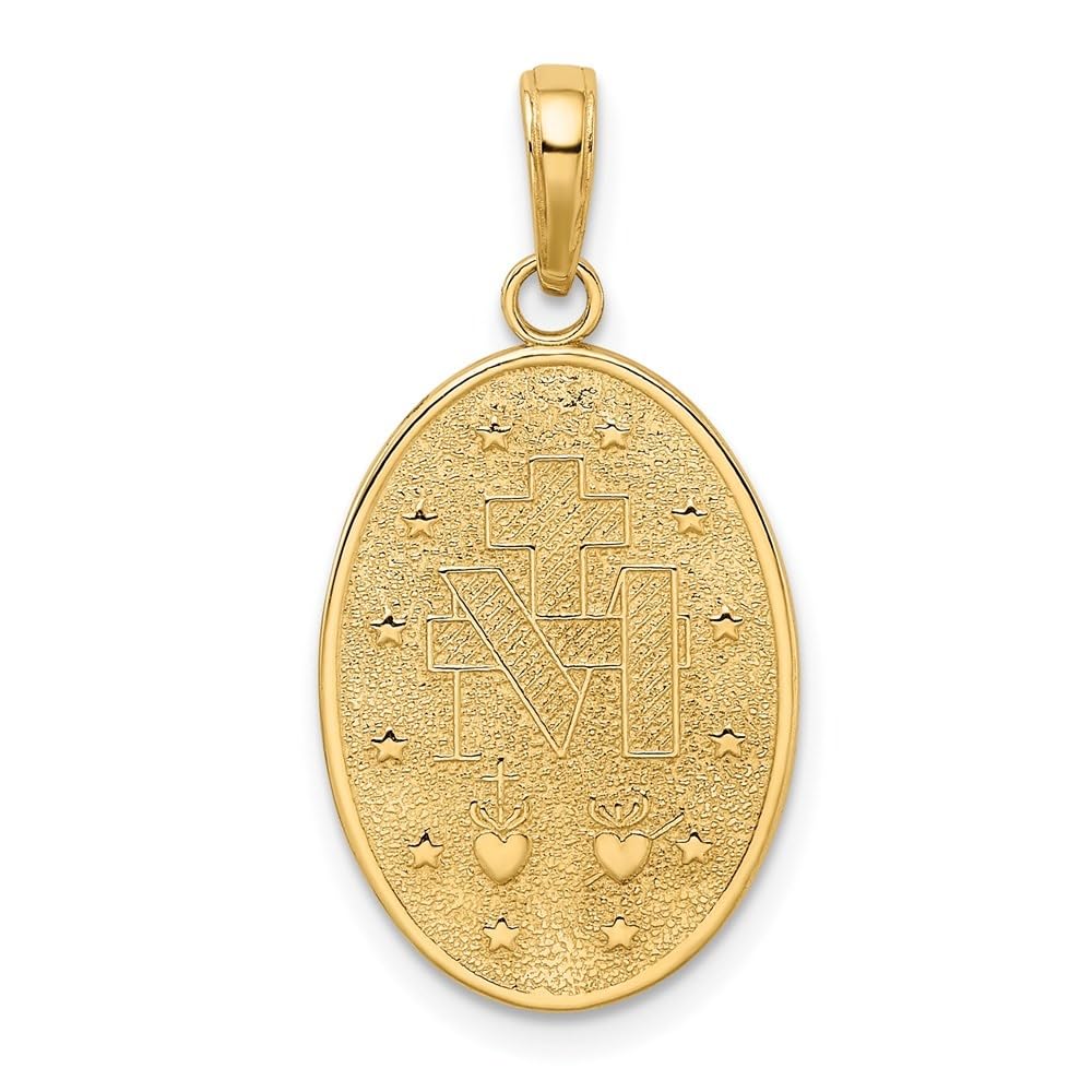 Auriga Fine Jewelry 14K Yellow Gold Miraculous Medal Charm Pendant for Women (L- 1.15 Inch, W- 0.58 Inch)