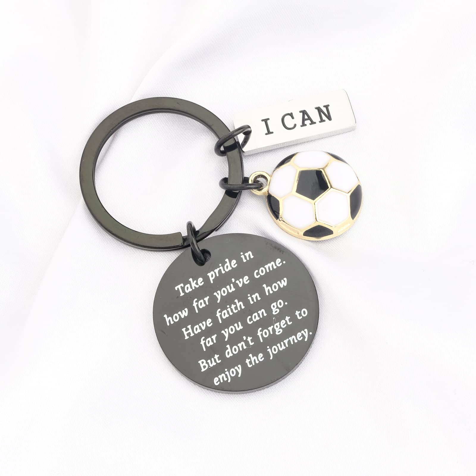 FUSTMW Soccer Keychain Sports Ball Inspirational Gifts Soccer Player Gifts for Soccer Lover (black)