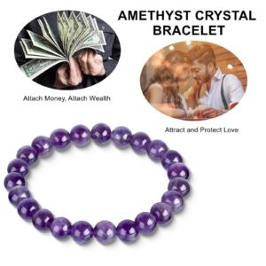 HOZEAL Handmade Amethyst Bracelet, Love Friendship Crystal Stone Protection Amethyst Bracelet, Business Money Wealth Prosperity Good Luck Energy Beaded Bracelets for Men Women