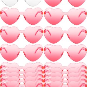 Dunzy 18 Pairs Rimless Heart Shaped Sunglasses Bachelorette Sunglasses Bride Bridesmaid Sunglasses for Women Party (Pink)