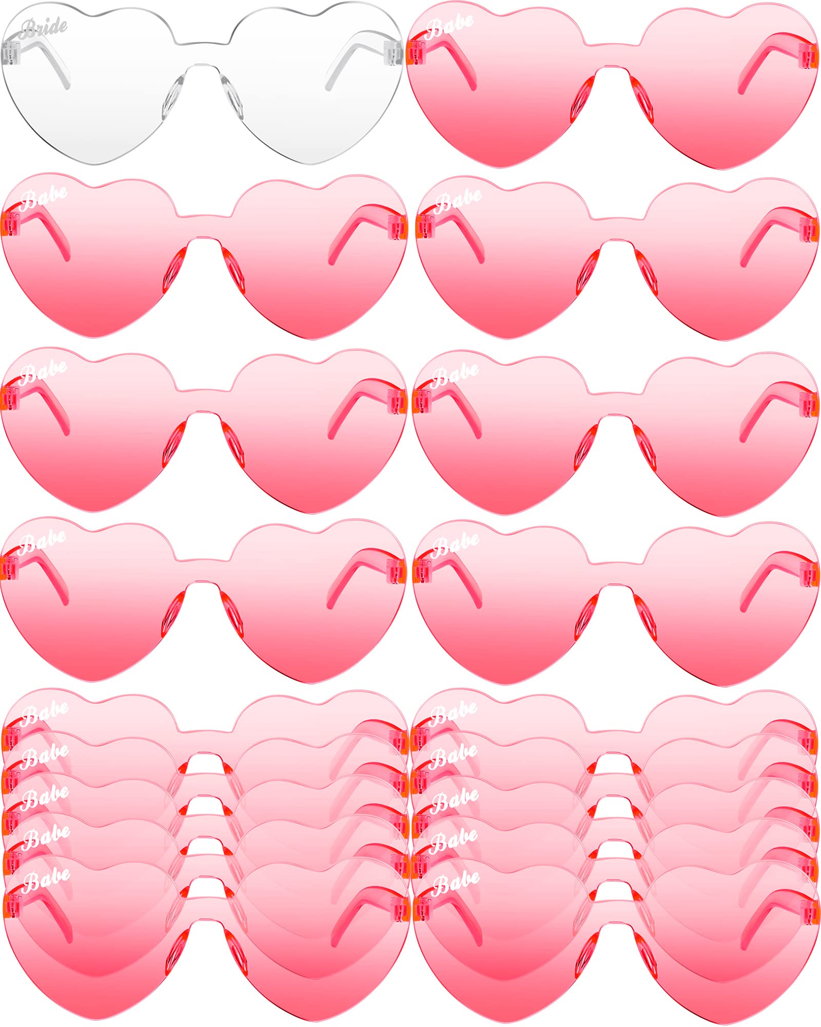 Dunzy 18 Pairs Rimless Heart Shaped Sunglasses Bachelorette Sunglasses Bride Bridesmaid Sunglasses for Women Party (Pink)