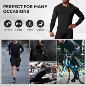 3 Pack Men's Compression Shirts Long Sleeve Athletic Base Layer Running Top UV Sun Protection Outdoor Work Out Shirts Black M