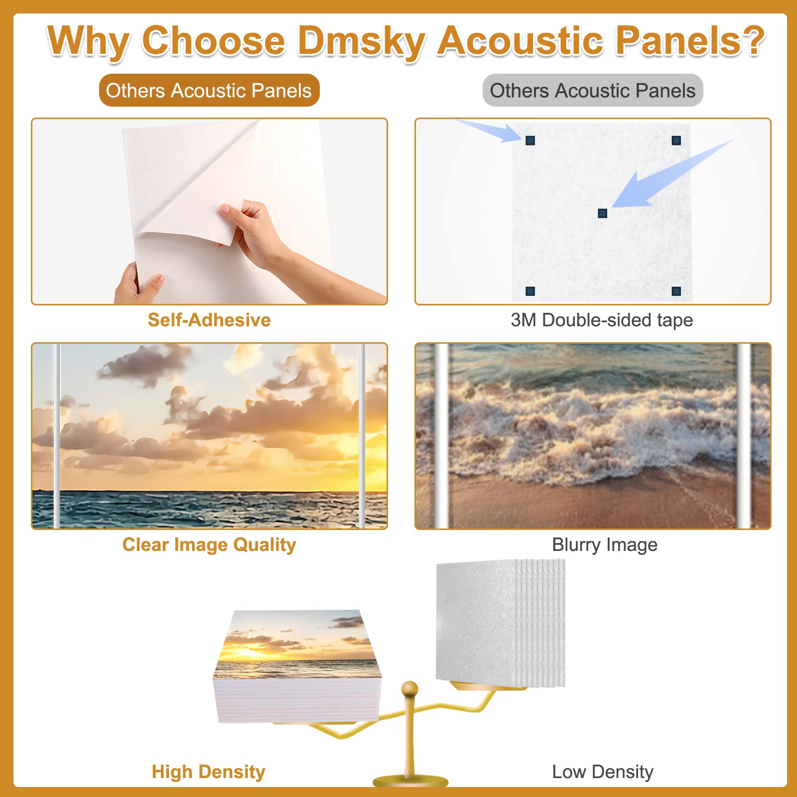 Dmsky Art Acoustic Panels,48“x36”Acoustical Wall Panel, Decorative Sound Absorbing Panel for Walls, Studio Acoustic Treatment Soundproof Wall Panel,12 Pack,Beach