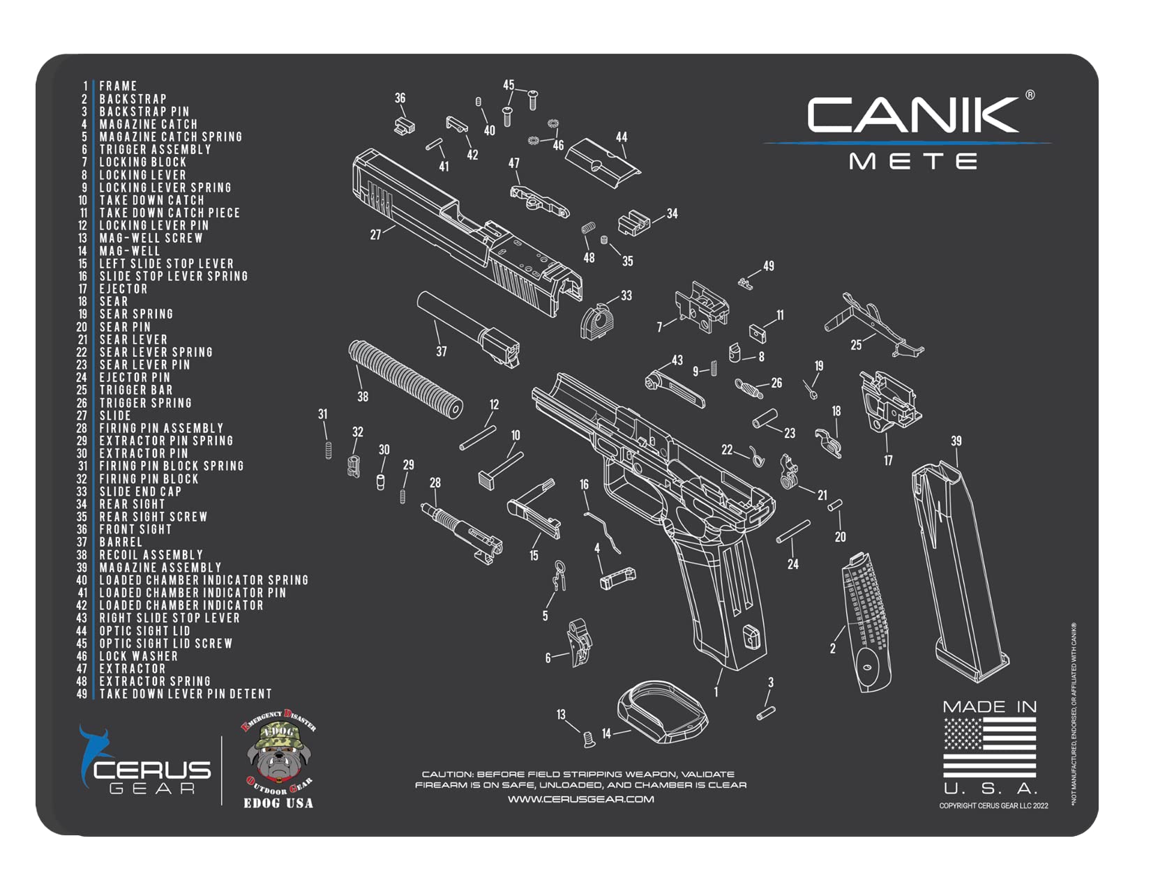 EDOG Range Warrior 27 Pc Gun Cleaning Kit - Compatible with Canik Mete - Schematic (Exploded View) Mat, Range Warrior Universal .22 9mm - .45 Kit & Tac Book Accessories Set