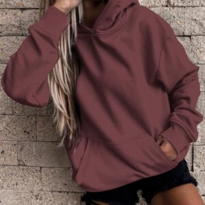 SHEWIN Womens Sweatshirts Casual Long Sleeve Fleece Hooded Pullover Sweatshirt Lightweight Cute Fall Tops Outfits Loose Hoodies for Women,US 12-14(L),Dark Red